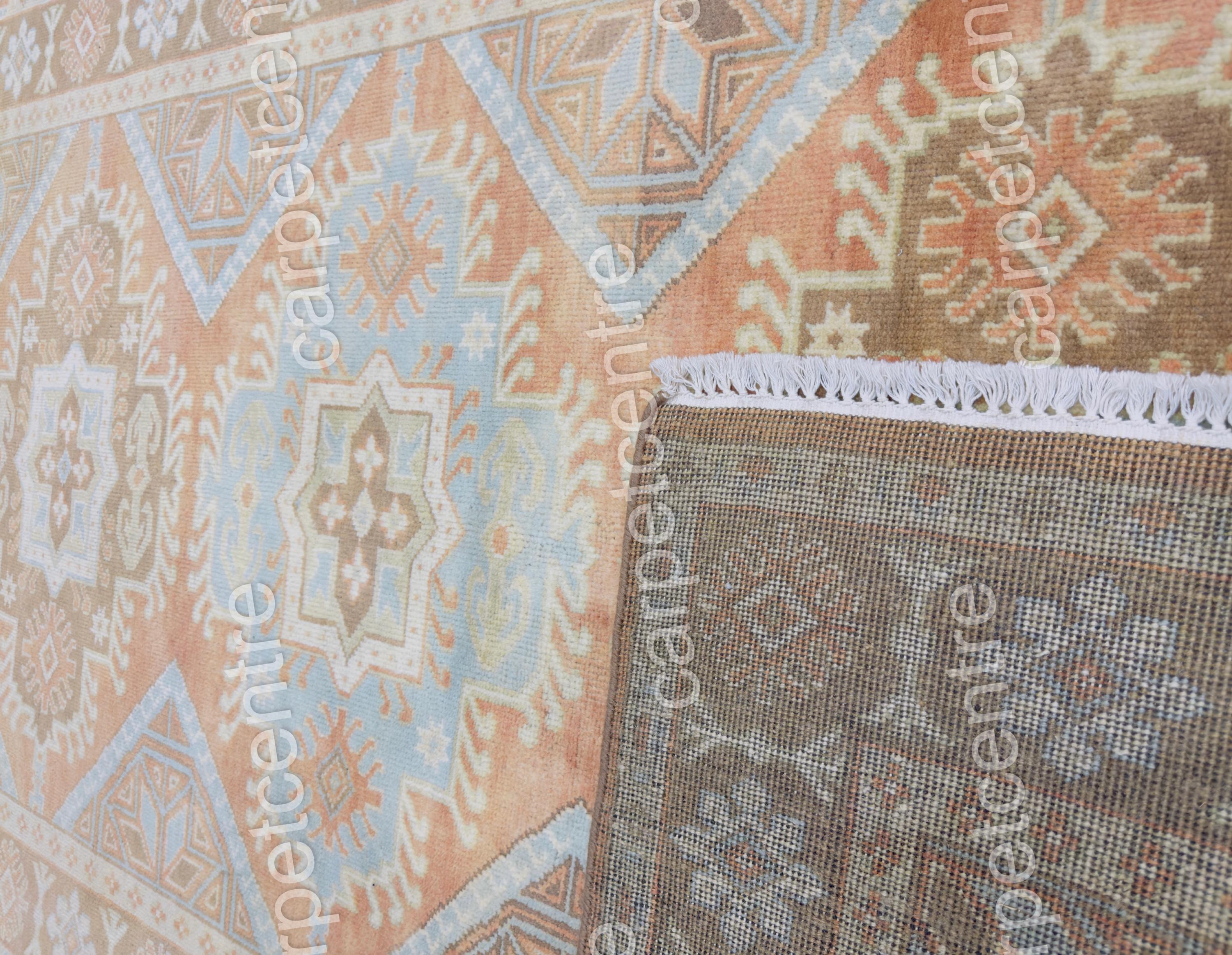 Hand Knotted Wool Rug, Terracotta Muted Orange Tribal Design, Vintage Style Carpet