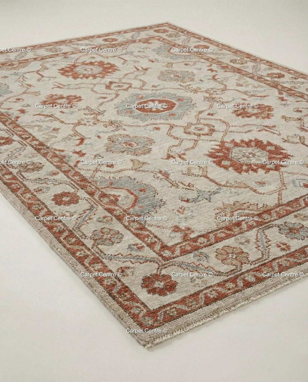 Hand Knotted Turkish Wool Oushak Rug, Rust & Slate Geometric