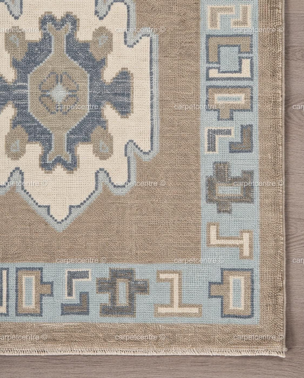 Hand Knotted Wool Oushak Rug | Taupe Blue Tribal Vintage Style Carpet