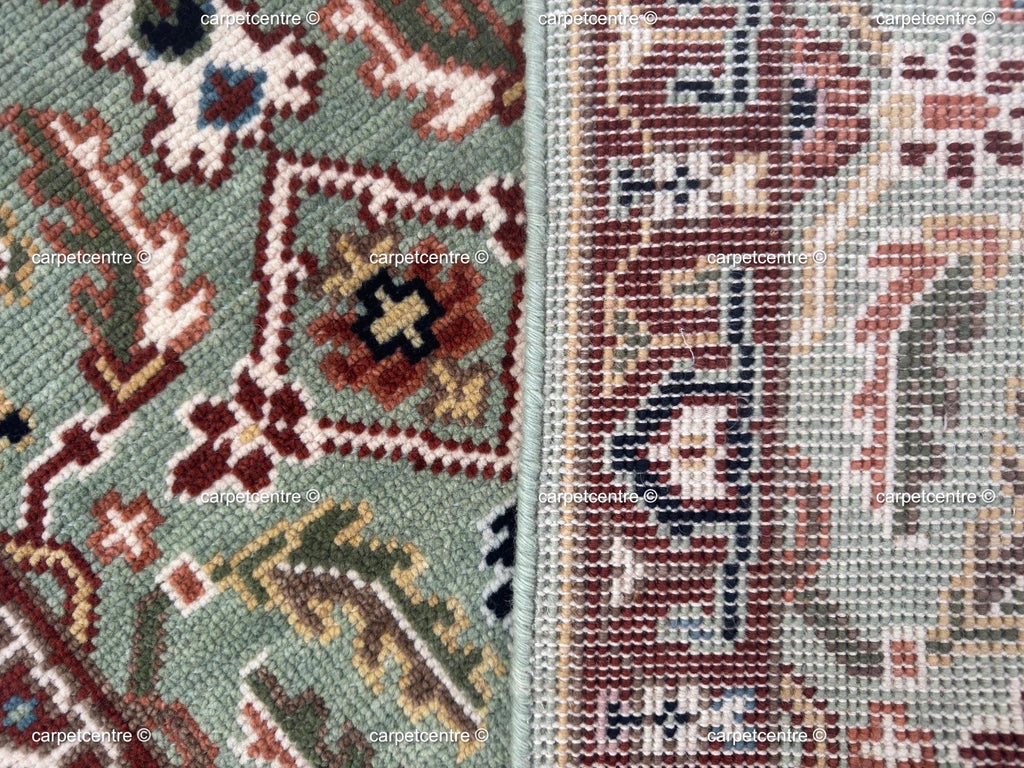 Hand Knotted Oushak Runner Rug, Sage Green New Zealand Wool, Custom Entryway Hallway Rug