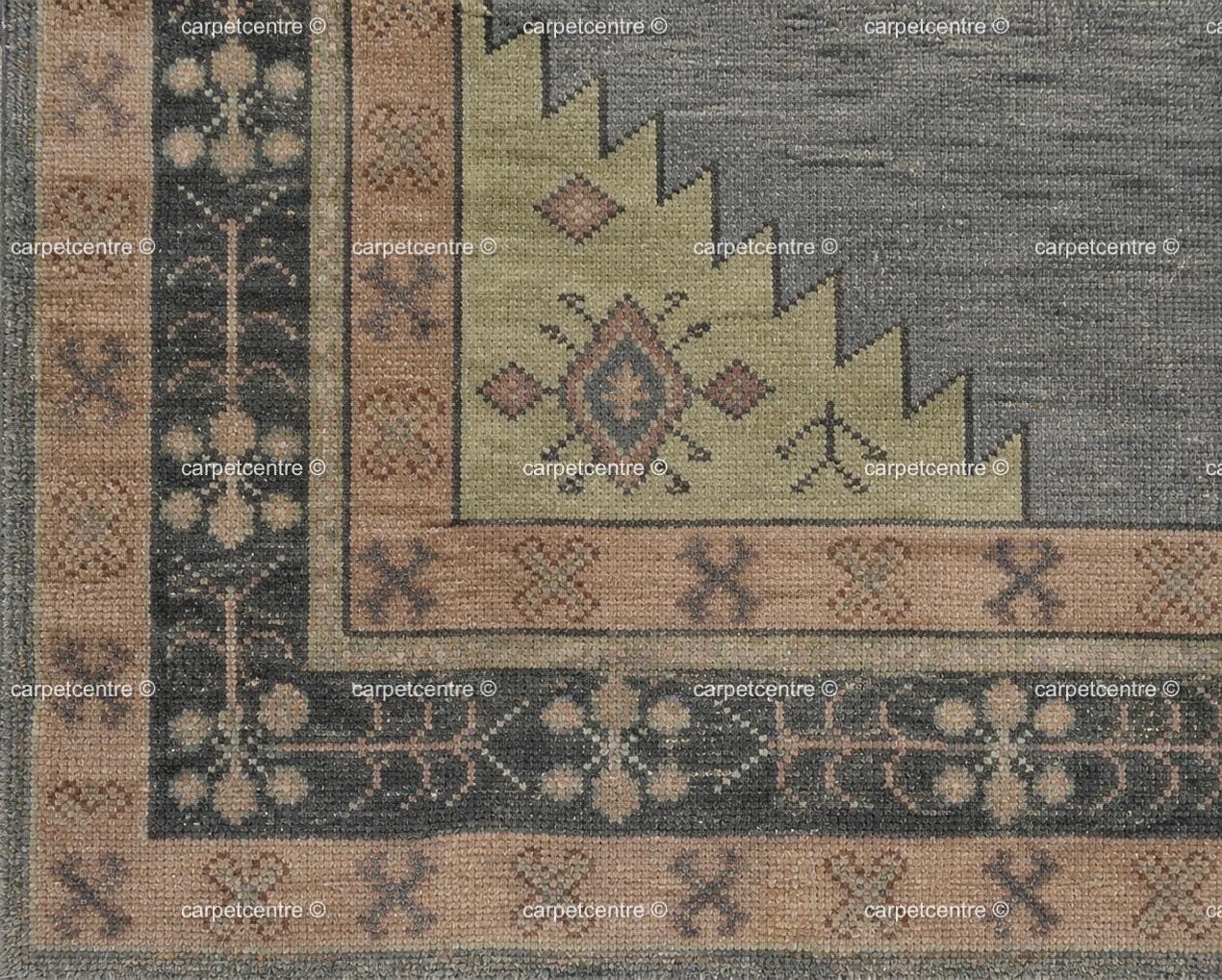 Hand Knotted Oushak Rug: Slate Blue Geometric Wool Area Rug (8x10, 9x12)