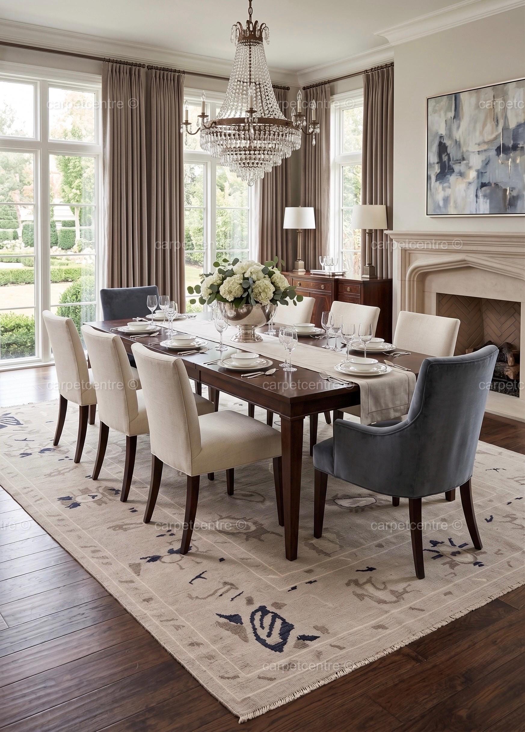 Hand Knotted Oushak Wool Rug | Neutral Beige Tribal Abstract Area Rug