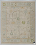 Hand-Knotted Wool Oushak Rug | Muted Sage, Sky Blue, Pastel Tones | 8x10 Area Rug