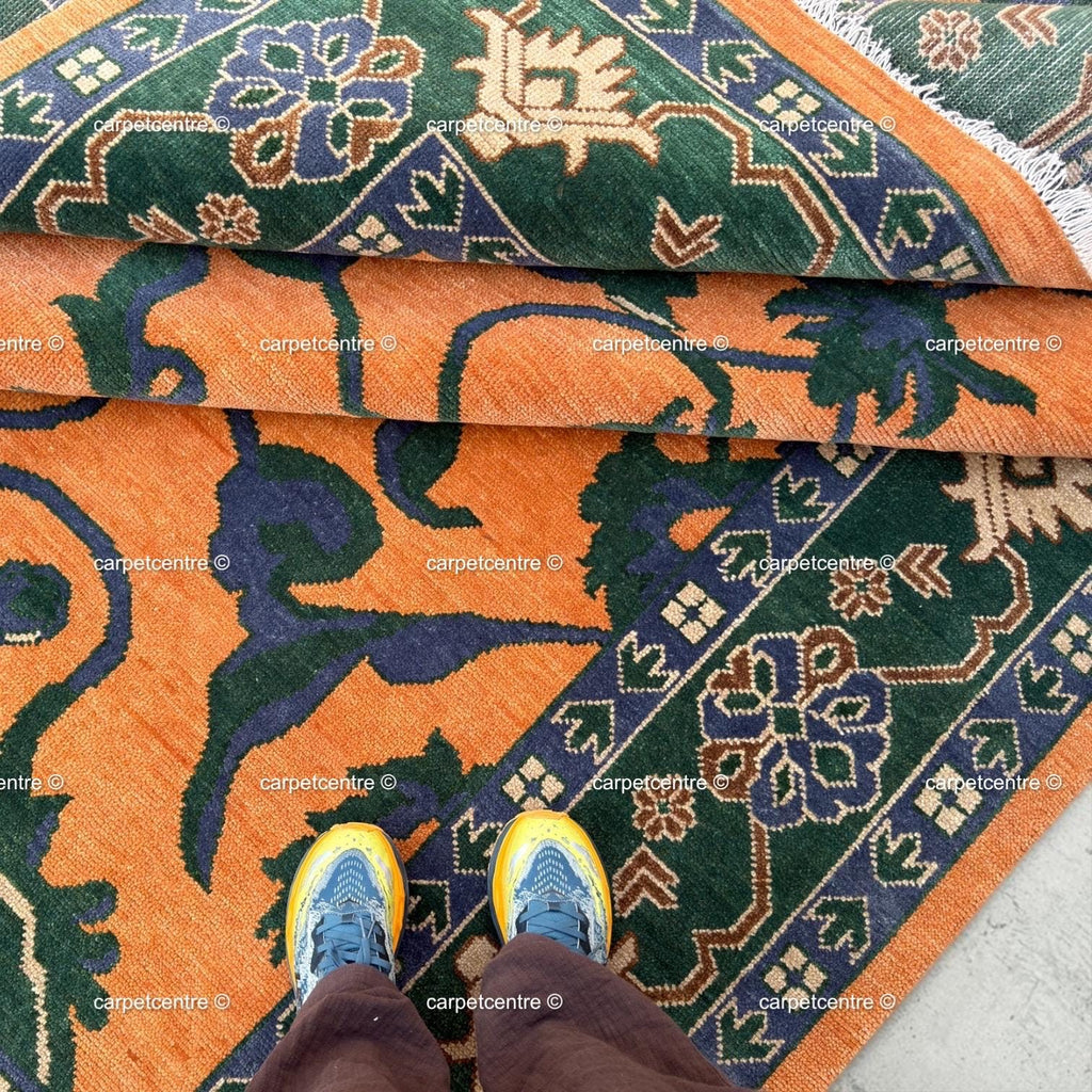 Hand Knotted Wool Oushak Rug | Terracotta, Sage & Burnt Orange