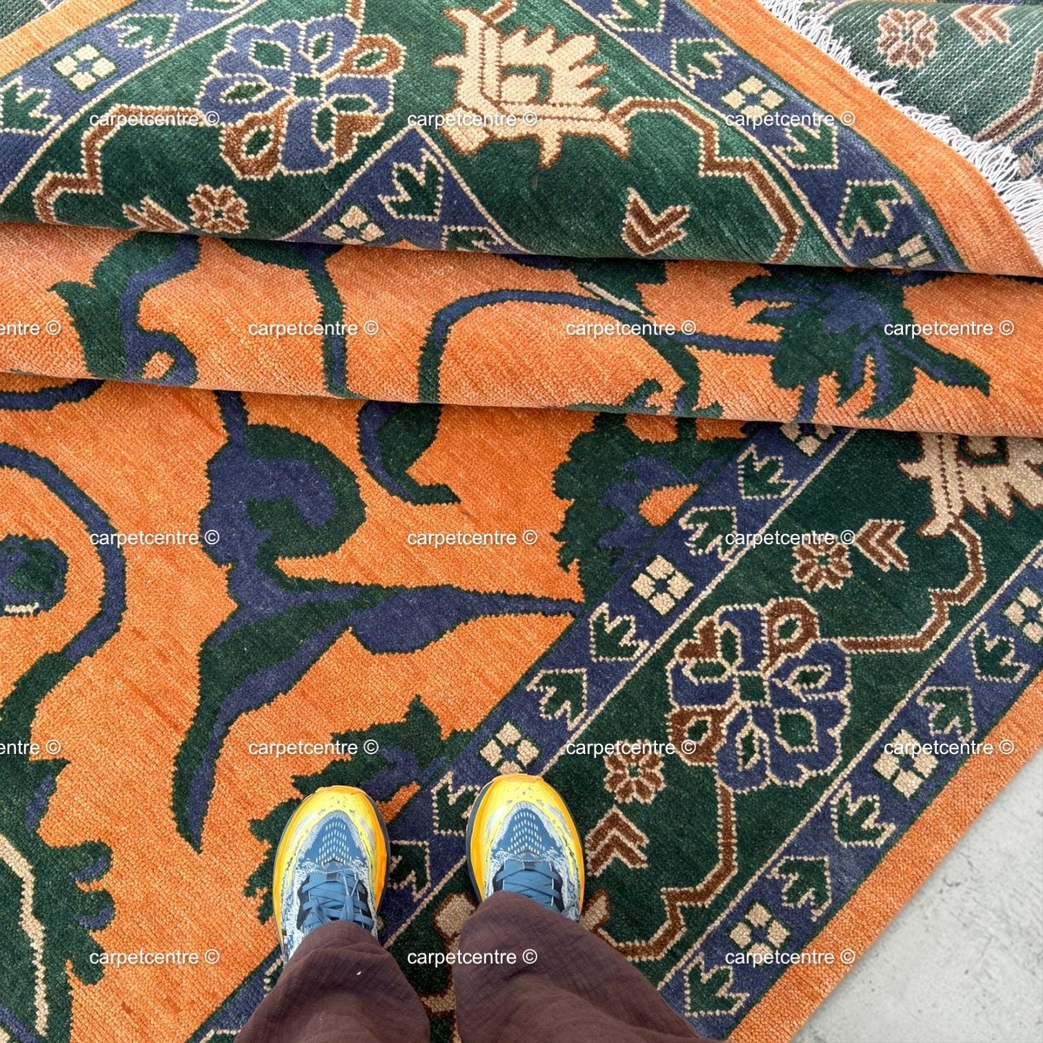 Hand Knotted Wool Oushak Rug | Terracotta, Sage & Burnt Orange