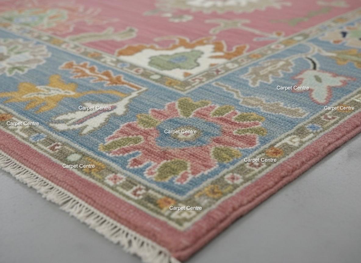 Hand-Knotted Oushak Wool Rug | Dusty Rose Bohemian Floral
