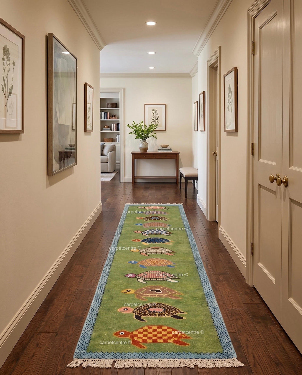 Handmade Wool Turtle Runner Rug – Colorful Tortoise Design Hallway Carpet