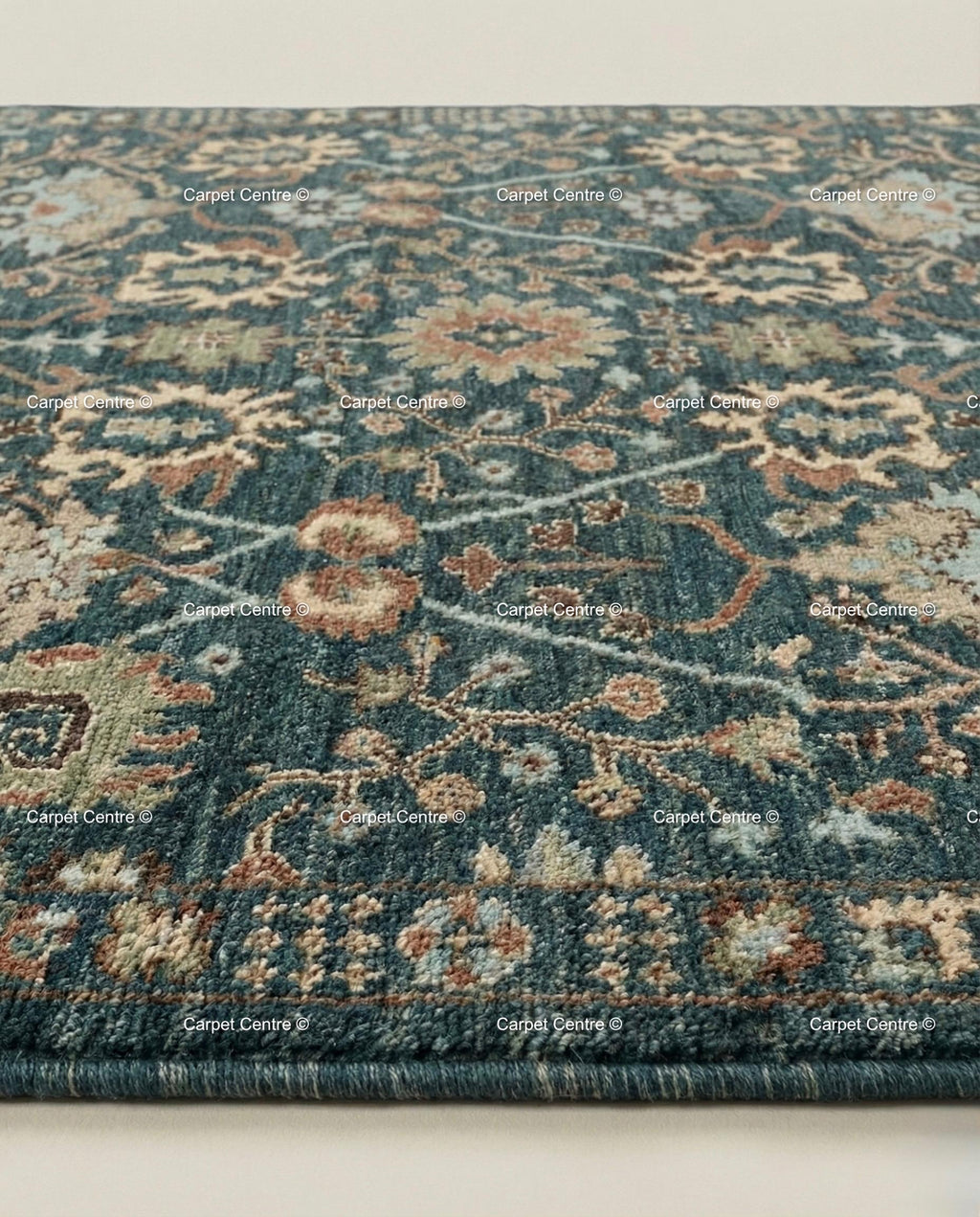 Hand Knotted Teal Oushak Rug, Wool Floral Medallion, Boho Decor