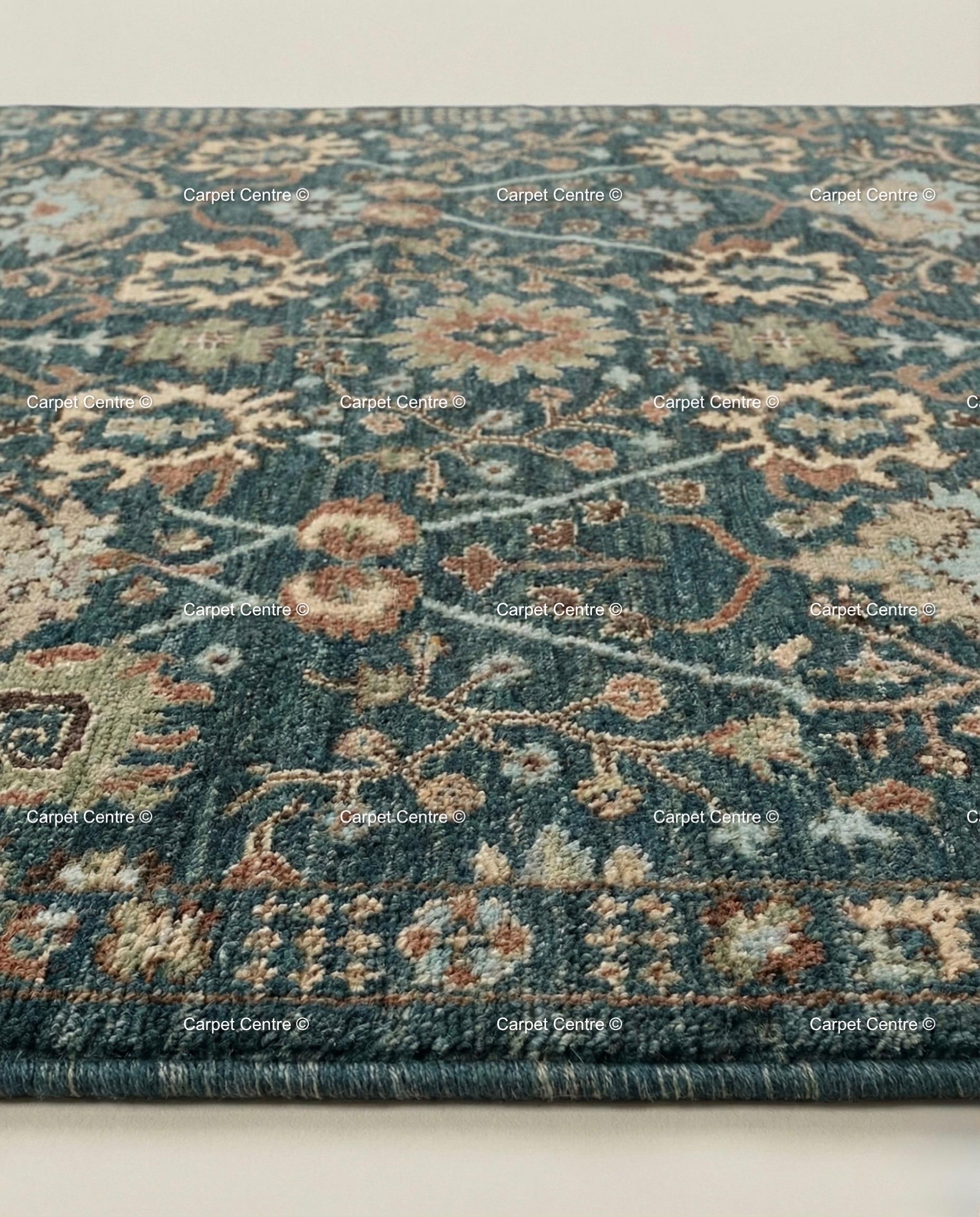 Hand Knotted Teal Oushak Rug, Wool Floral Medallion, Boho Decor