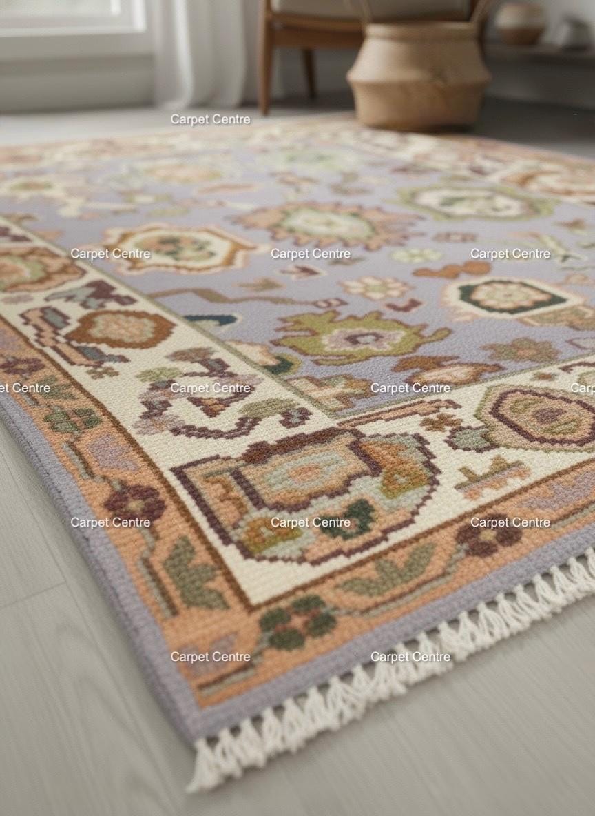 Lavender Oushak Rug, Hand-Knotted Wool Area Rug, Modern Boho Style