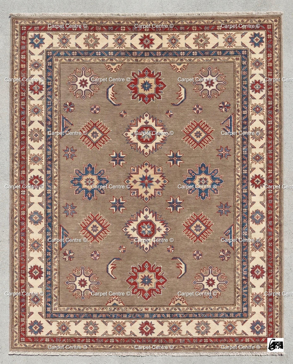 Taupe Oushak Rug, Hand Knotted Wool, Geometric Medallion