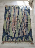 Handmade Moroccan Shag Rug, Navy Blue, Sage Green, Wool Tulu Rug