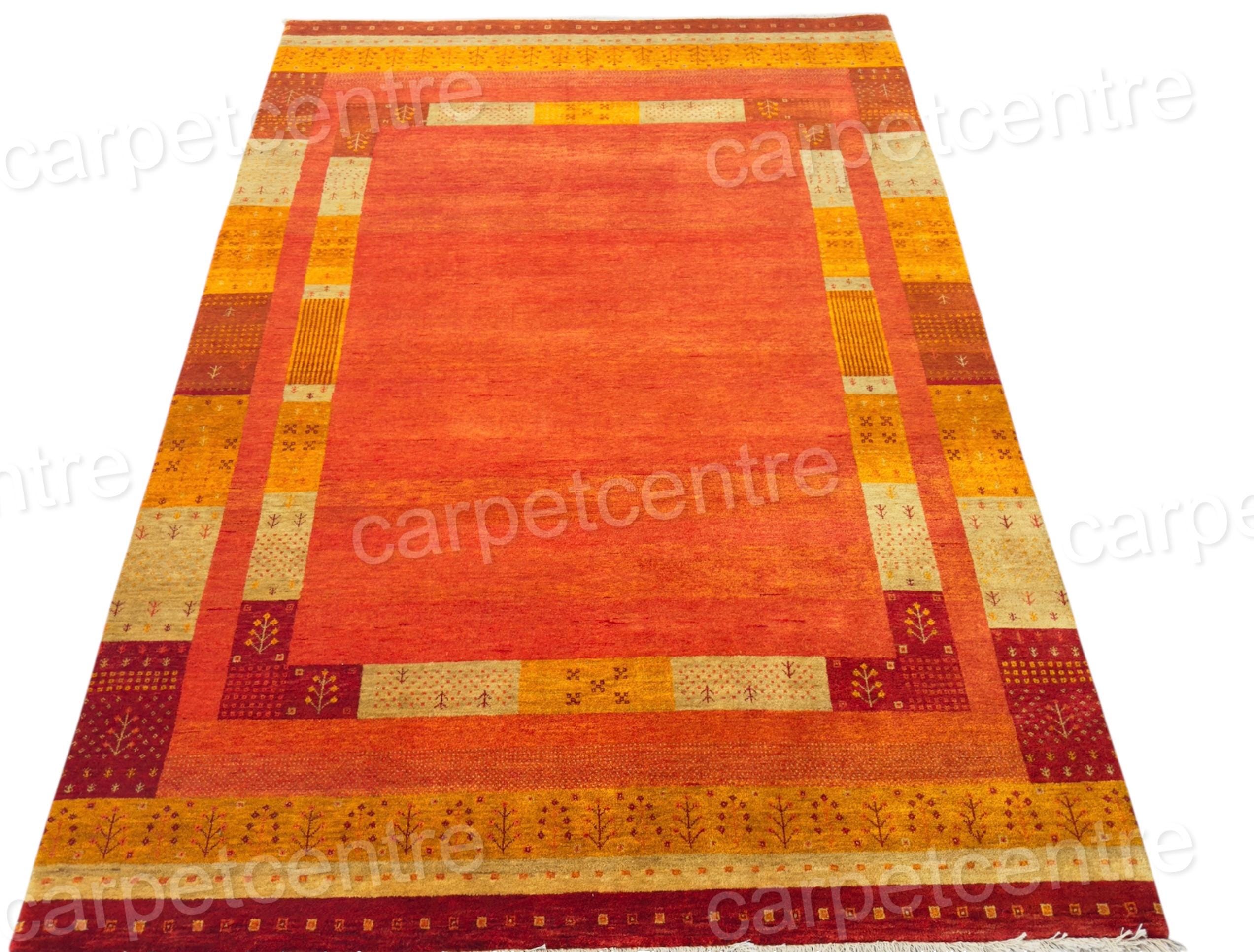 Hand Knotted Wool Rug | Terracotta & Gold Geometric, Indian Artisan Made (7'9" x 5'7")