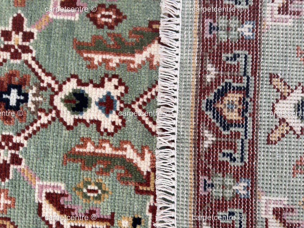 Hand Knotted Oushak Runner Rug, Sage Green New Zealand Wool, Custom Entryway Hallway Rug