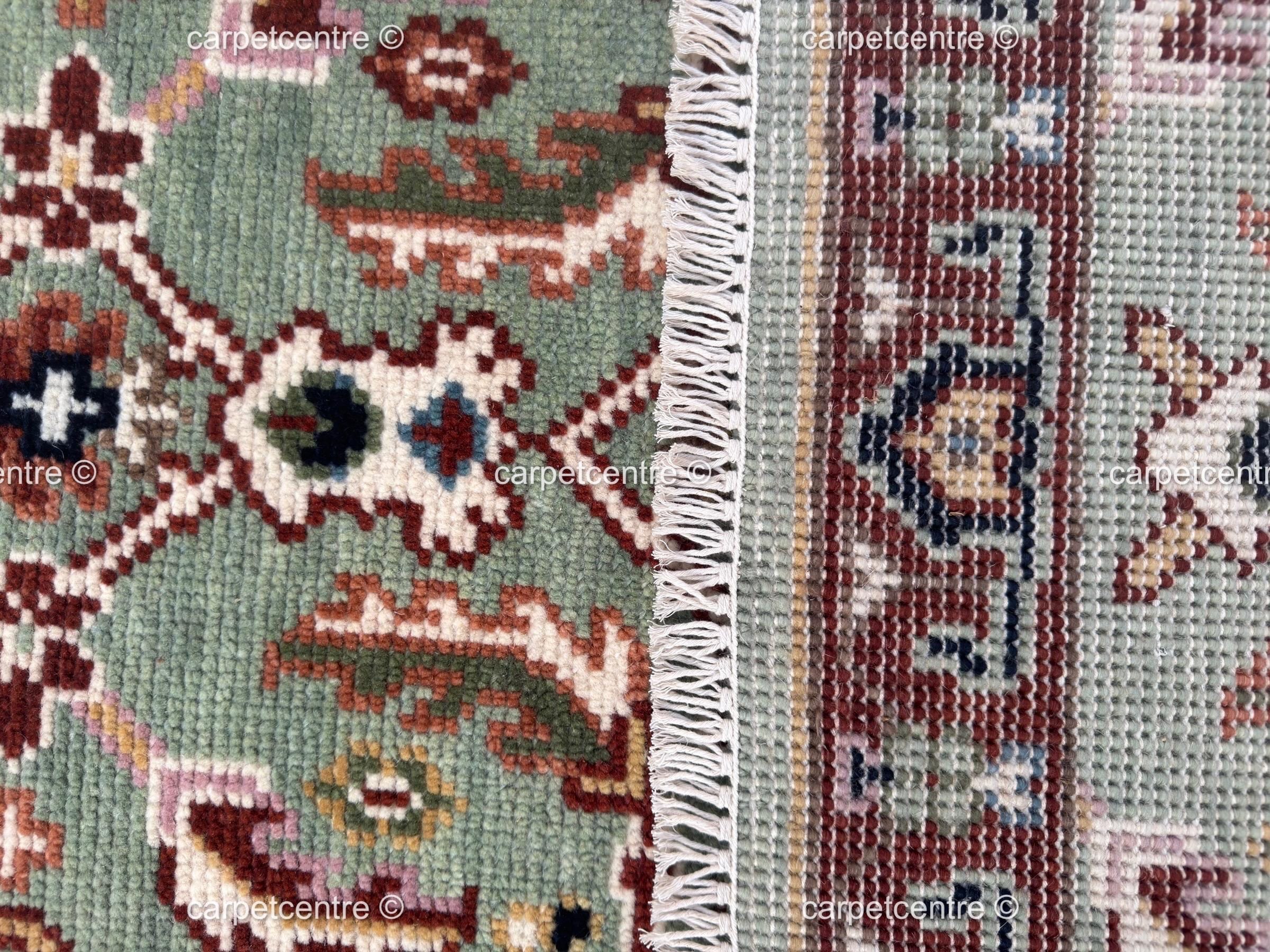 Hand Knotted Oushak Runner Rug, Sage Green New Zealand Wool, Custom Entryway Hallway Rug