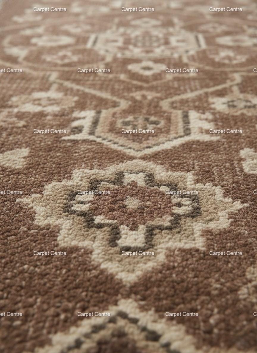 Handknotted Oushak Wool Rug: Distressed Brown Beige Geometric