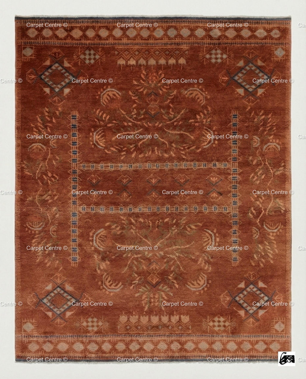 Hand Knotted Oushak Rug, Terracotta Rust Wool Pile, Turkish Knot Area Rug