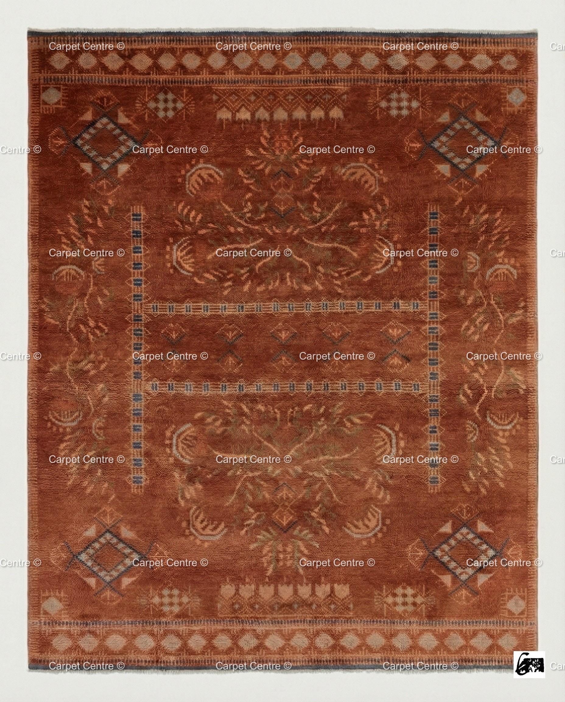 Hand Knotted Oushak Rug, Terracotta Rust Wool Pile, Turkish Knot Area Rug