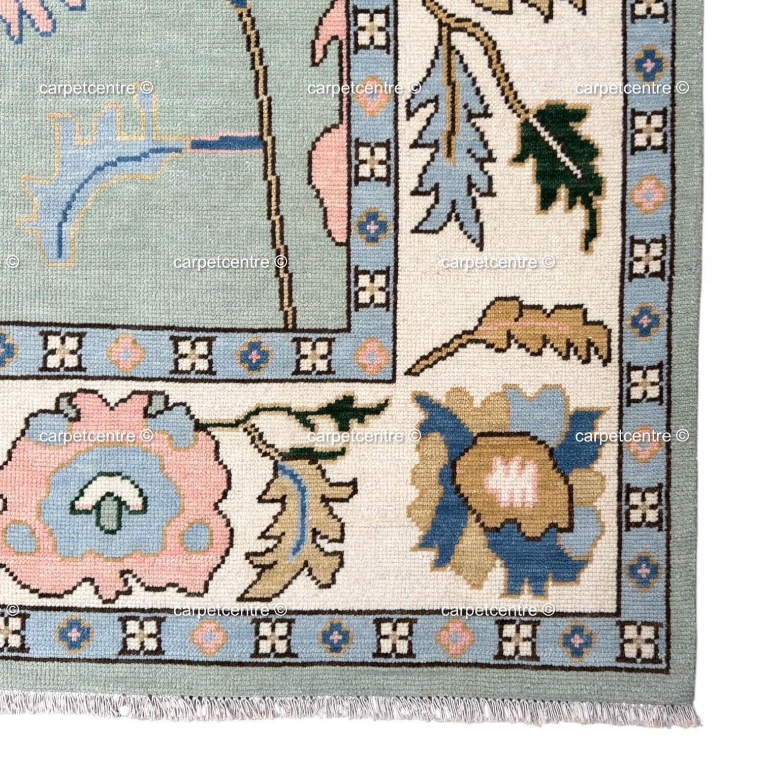 Hand Knotted Wool Oushak Rug, Muted Floral Vintage Style Turkish Area Rug