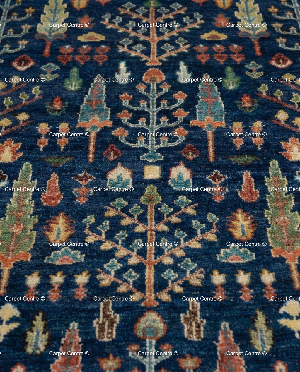 Handmade Navy Blue Oushak Rug | Tree of Life Wool Area Rug