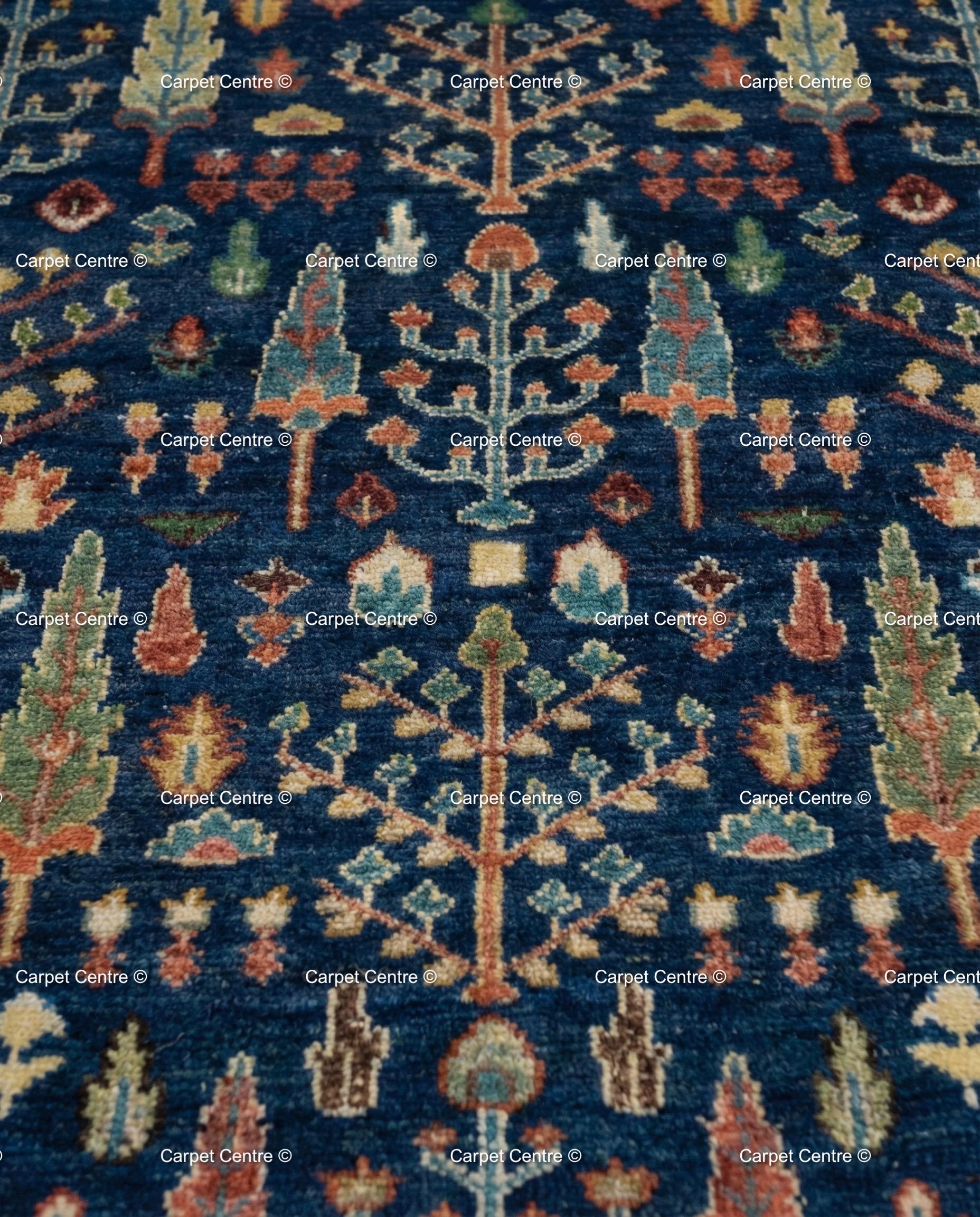 Handmade Navy Blue Oushak Rug | Tree of Life Wool Area Rug