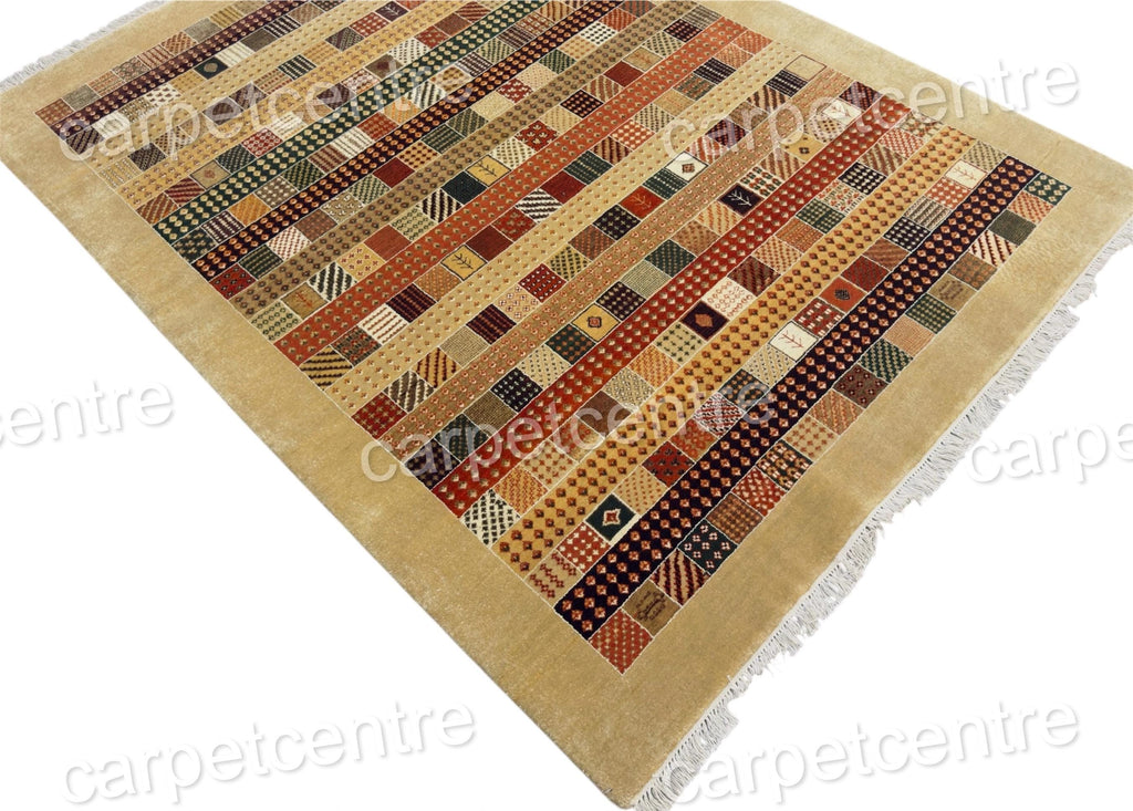 Hand-Knotted Wool Area Rug | Patchwork Tribal Geometric Design (8x6)