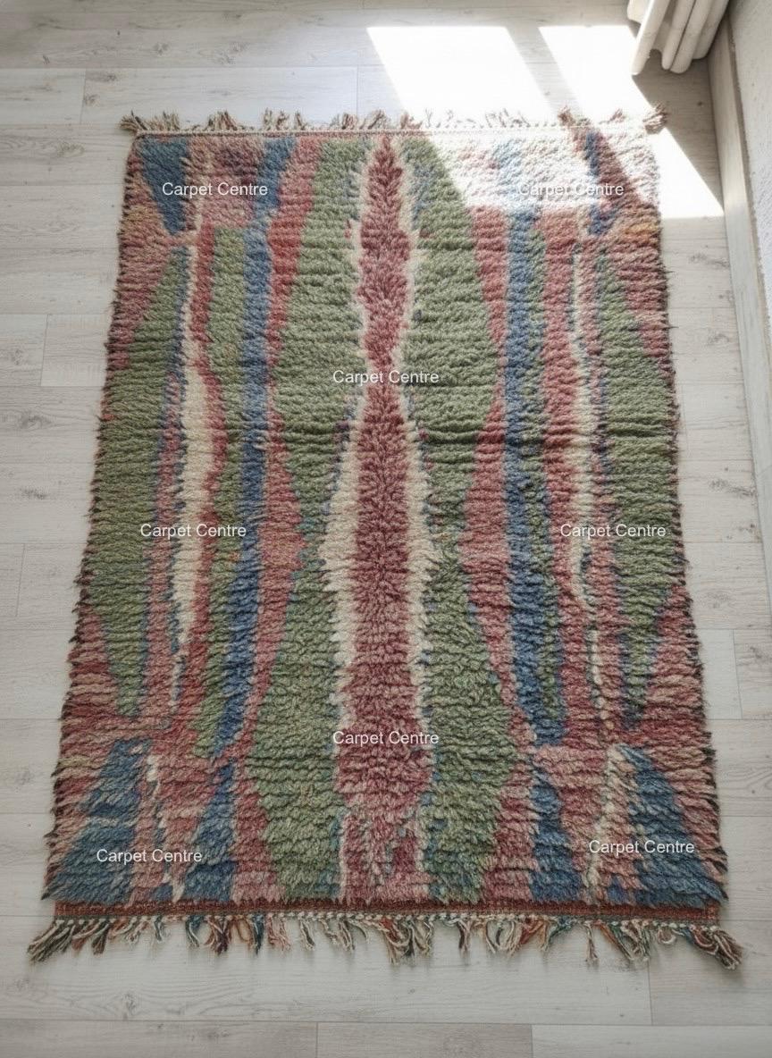 Handmade Moroccan Shag Rug, Dusty Rose, Sage Green, Tulu Style