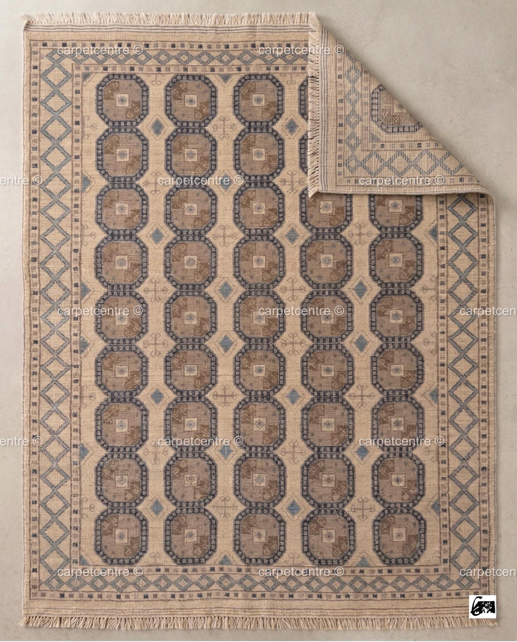 Muted Oushak Rug | Neutral Geometric Turkish Wool Area Rug | Boho Living Room 8x10