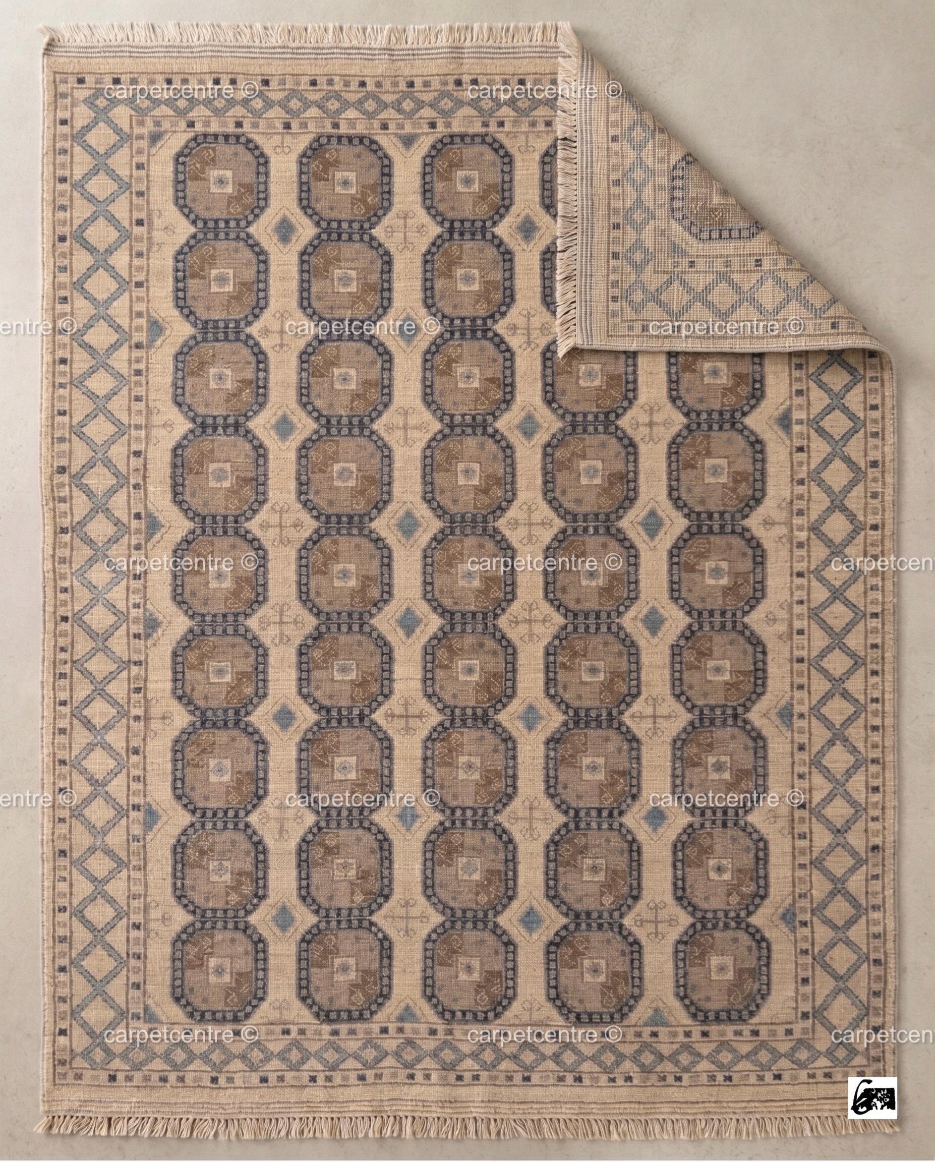 Muted Oushak Rug | Neutral Geometric Turkish Wool Area Rug | Boho Living Room 8x10