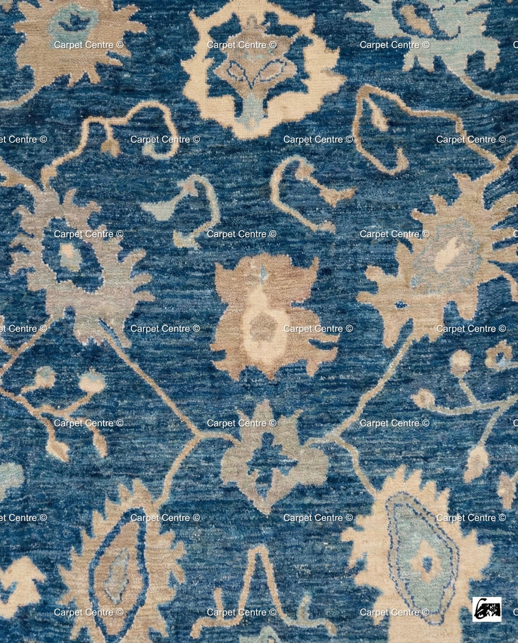 Hand Knotted Navy Blue Wool Oushak Rug, Traditional Floral Carpet