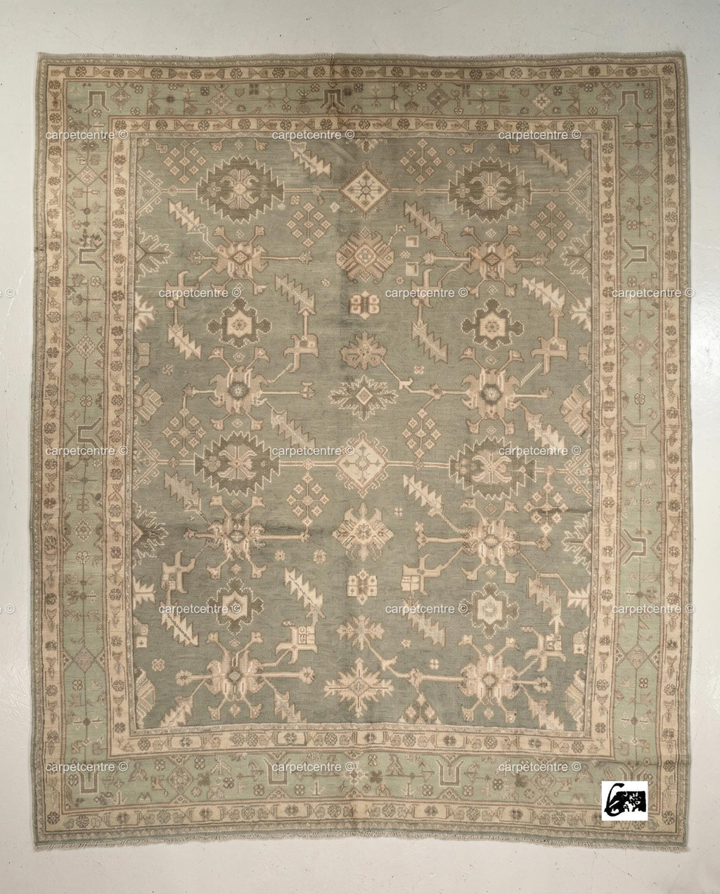 Sage Green Oushak Rug: Hand Knotted New Zealand Wool Carpet, Turkish Design