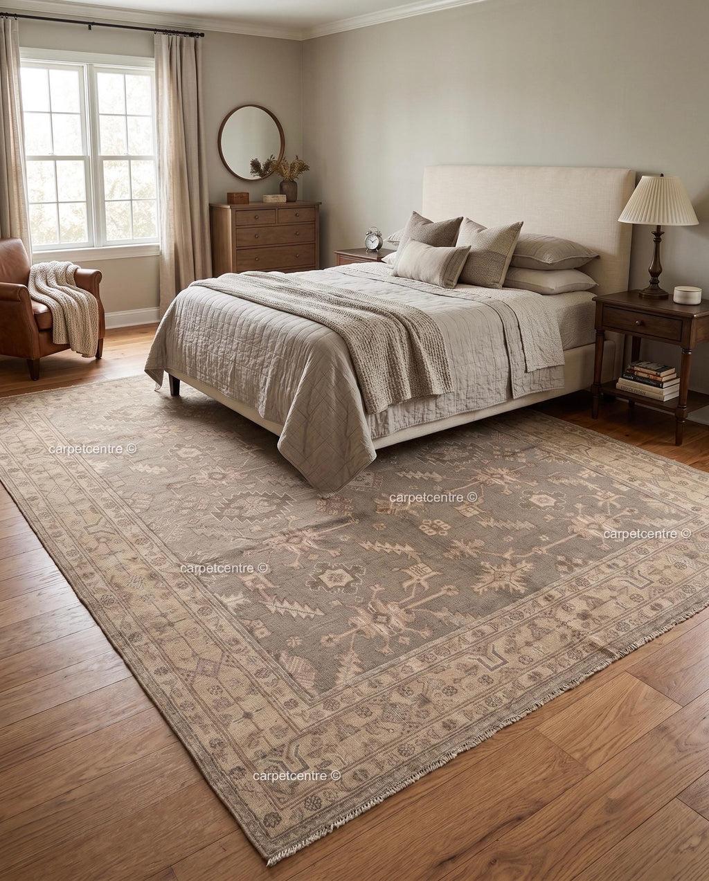 Hand Knotted Oushak Wool Rug, Taupe Beige Vintage Anatolian Carpet, Neutral Farmhouse Area Rug