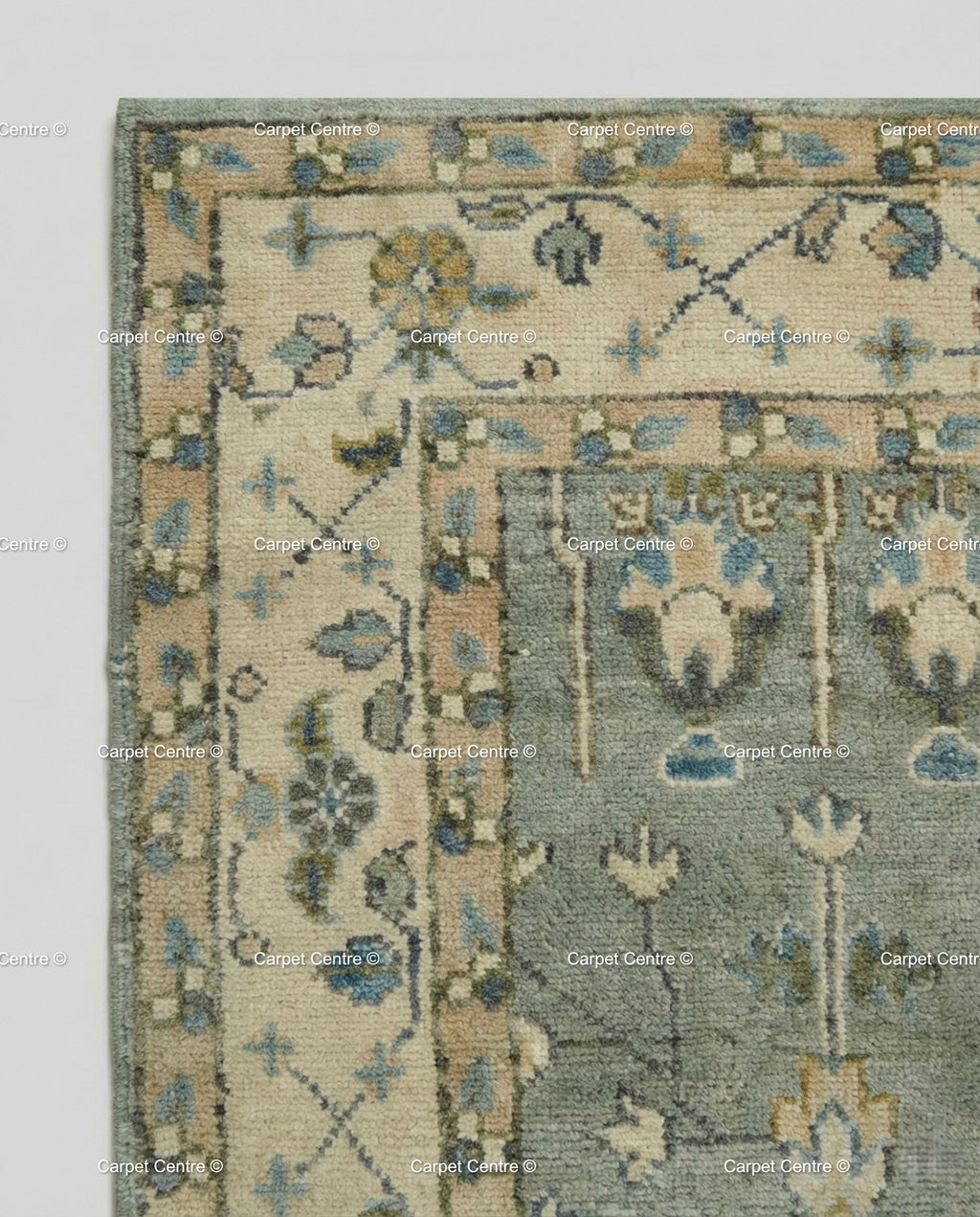 Hand Knotted Wool Oushak Rug, Muted Slate Blue Tree of Life Carpet