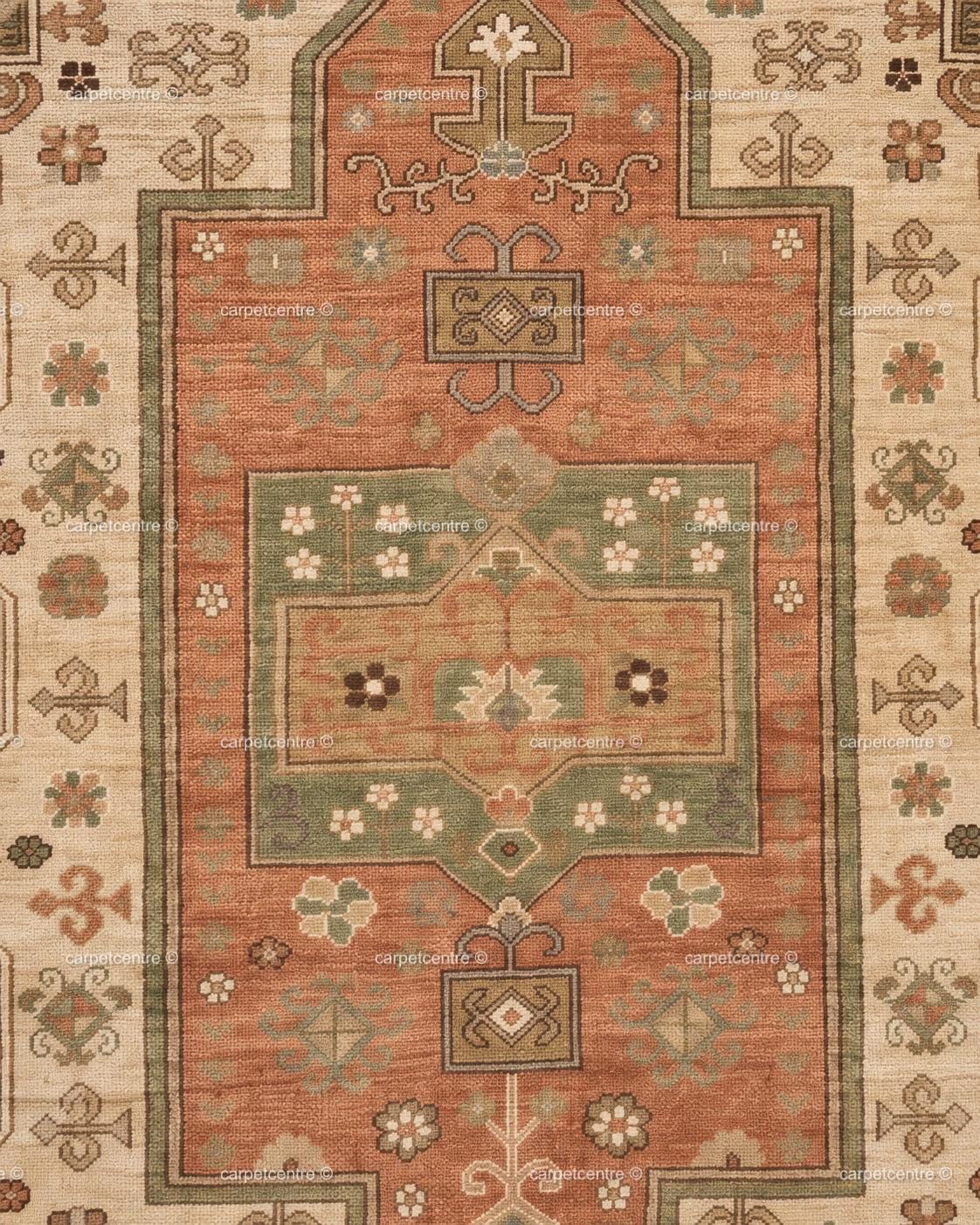 Hand Knotted Oushak Rug: Terracotta Medallion, New Zealand Wool, Custom Size Area Carpet
