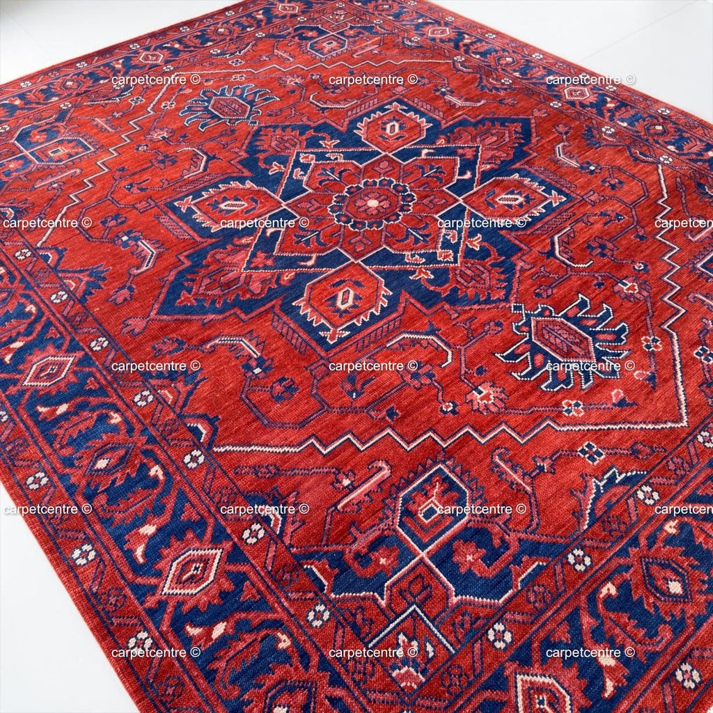 Dark Red Oushak Rug, Navy Blue Heriz Medallion, Hand Knotted 8x10 9x12 Wool Area Rug, Vintage Persian Style, Burgundy Living Room Carpet