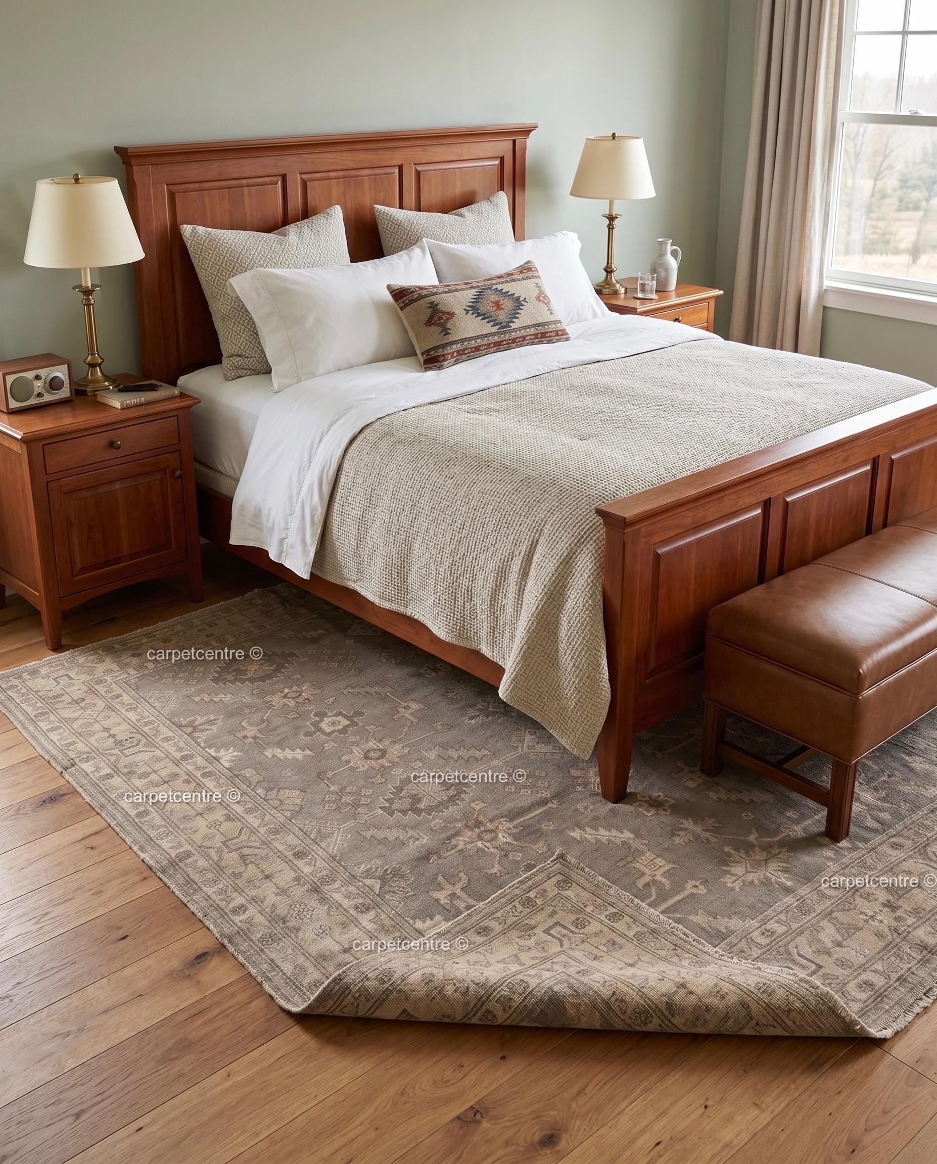 Hand Knotted Oushak Wool Rug, Taupe Beige Vintage Anatolian Carpet, Neutral Farmhouse Area Rug