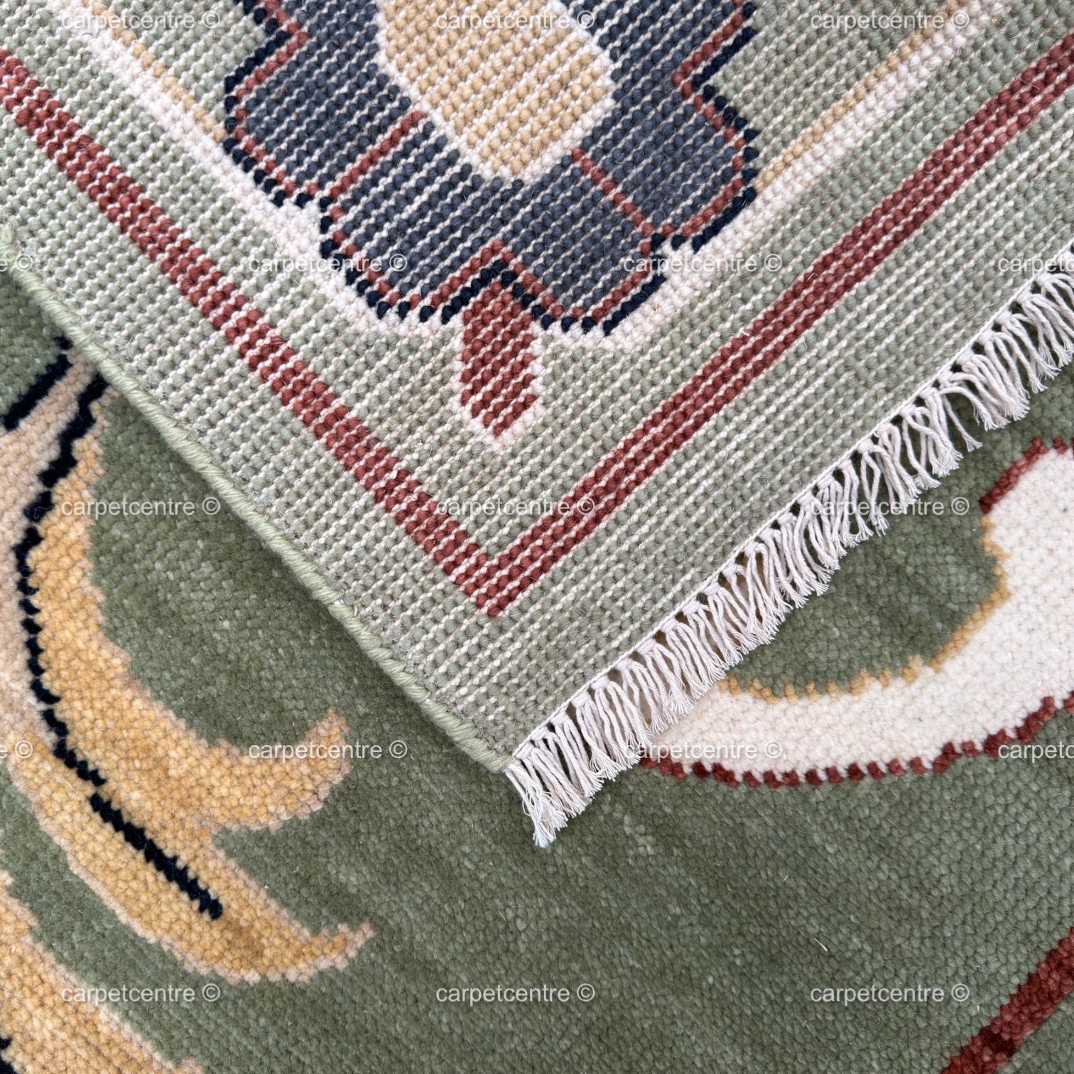 Hand-Knotted Sage Green Oushak Rug | Traditional Turkish Wool Medallion Carpet