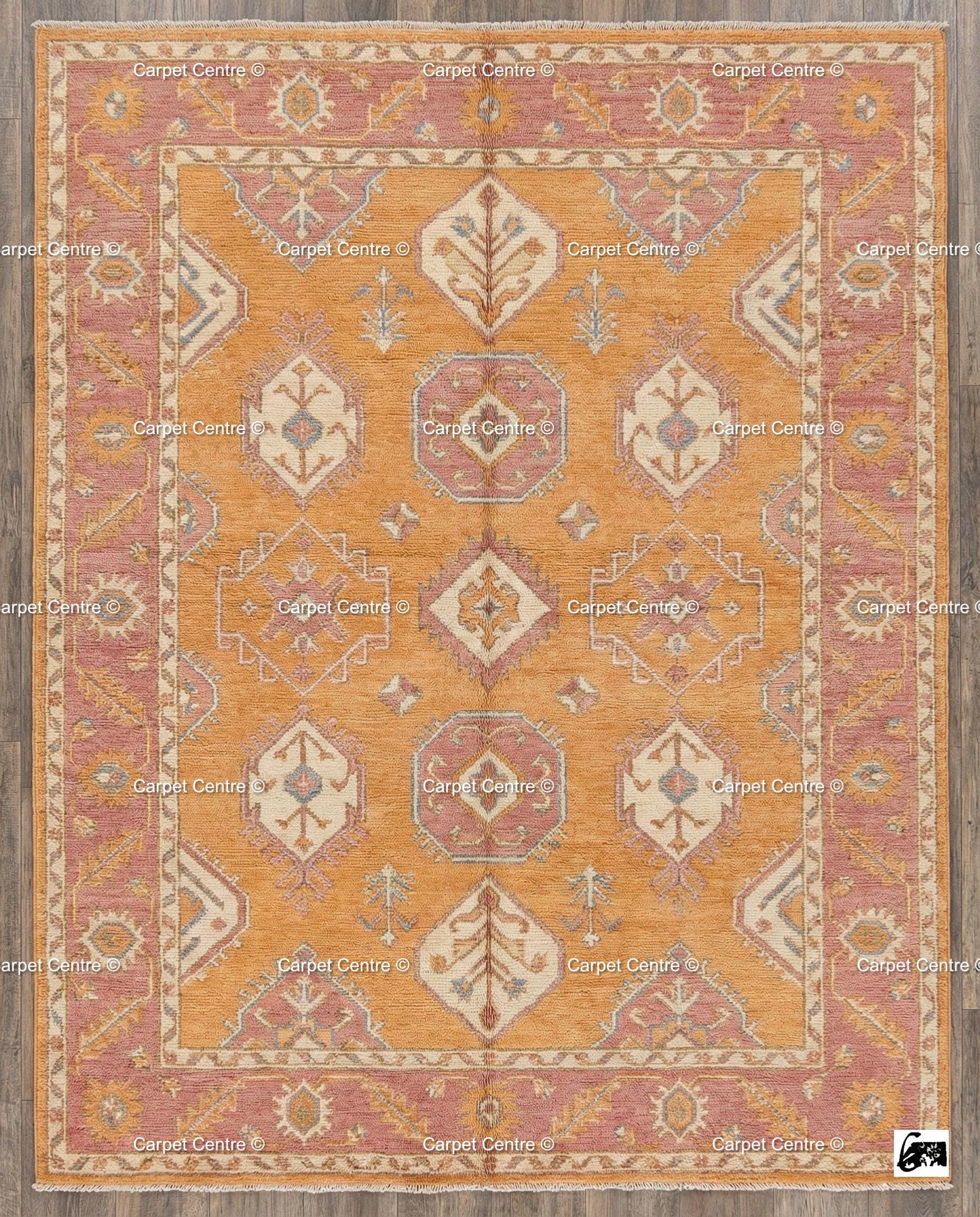 Golden Yellow Oushak Rug, Hand Knotted Wool 8x10, Sunset Boho Decor