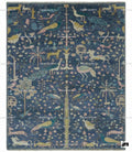 Navy Oushak Wool Rug, Hand-Knotted Tree of Life Animal Design, Boho Decor