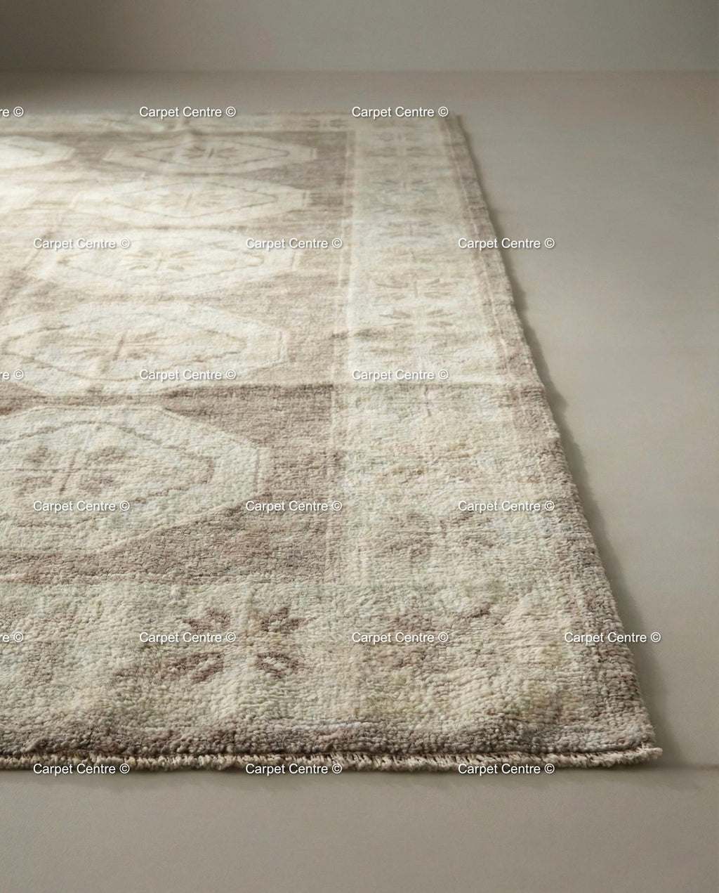 Neutral Geometric Oushak Rug | Hand-Knotted Wool Turkish Knot