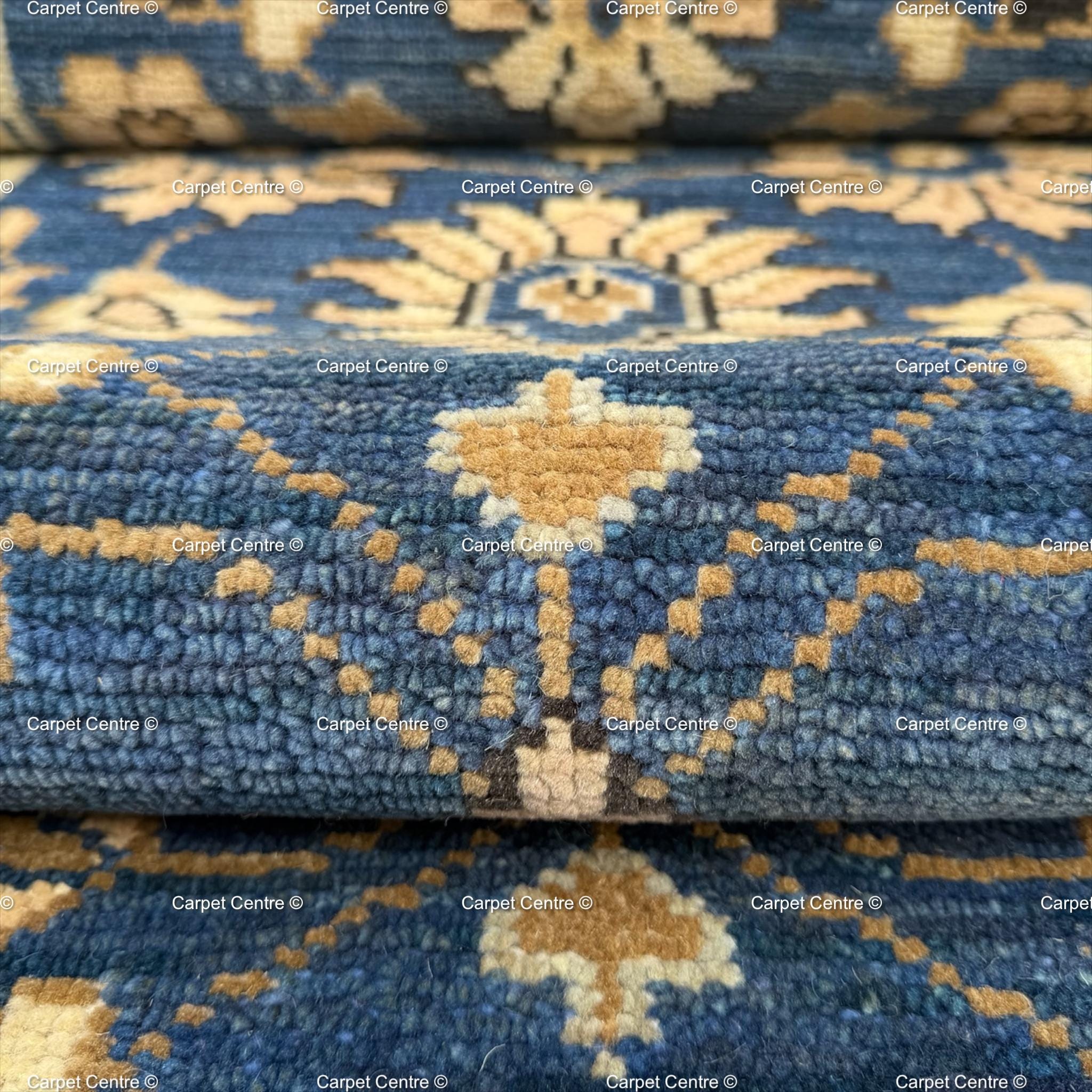 Handmade Oushak Wool Runner Rug: Navy Blue Floral Hallway Rug