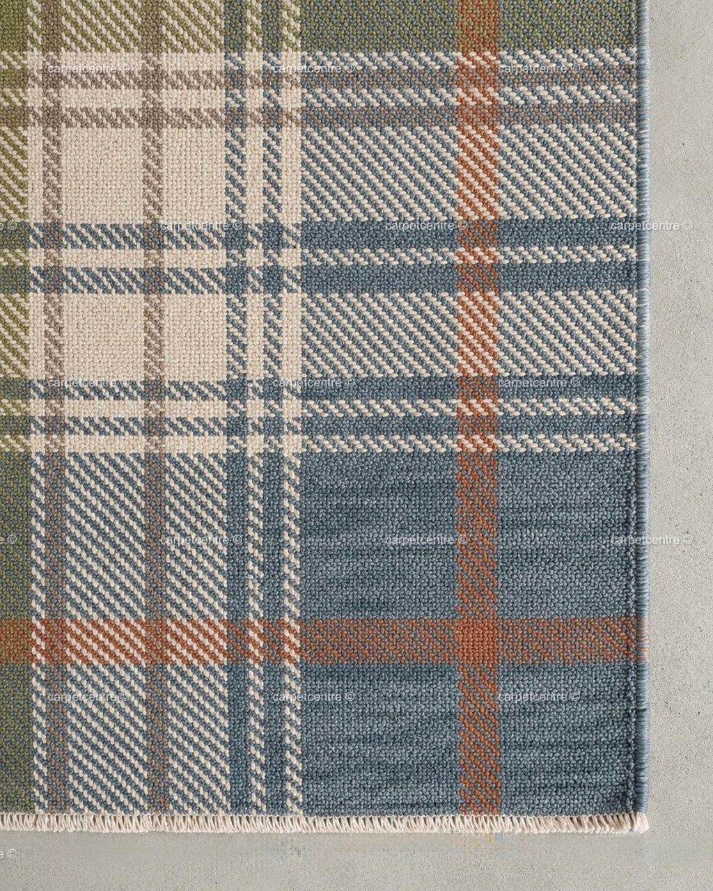 Hand Knotted Plaid Wool Rug: Blue Green Tartan, New Zealand Wool, Custom Sizes