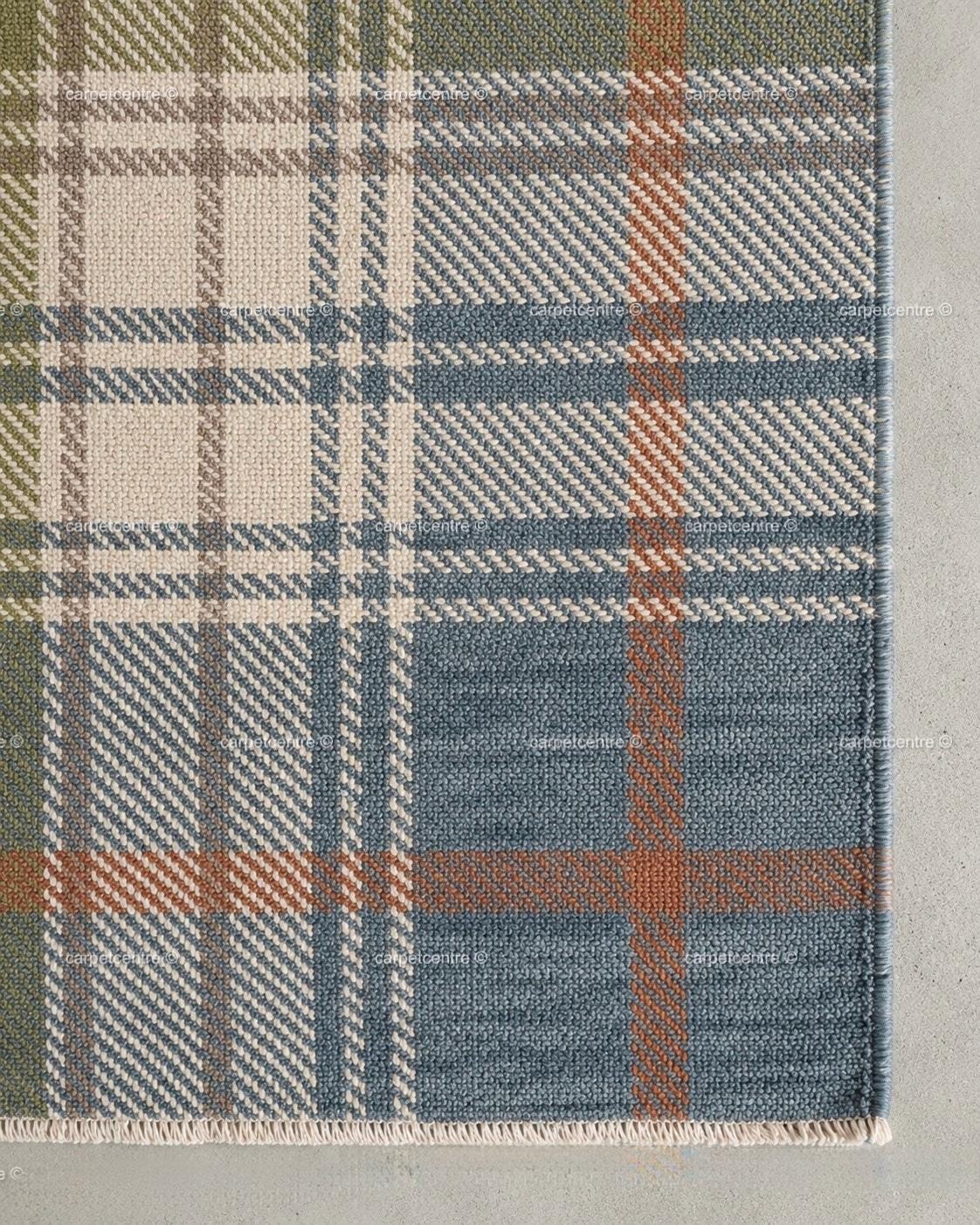 Hand Knotted Plaid Wool Rug: Blue Green Tartan, New Zealand Wool, Custom Sizes