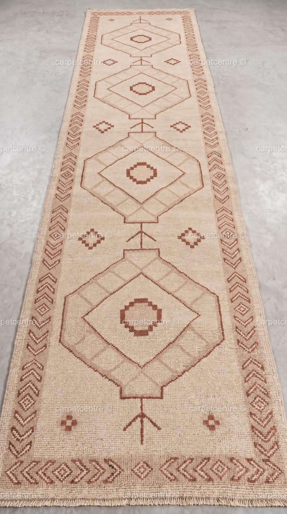 Hand-Knotted Wool Oushak Runner Rug, Geometric Medallion Hallway Carpet 3x10