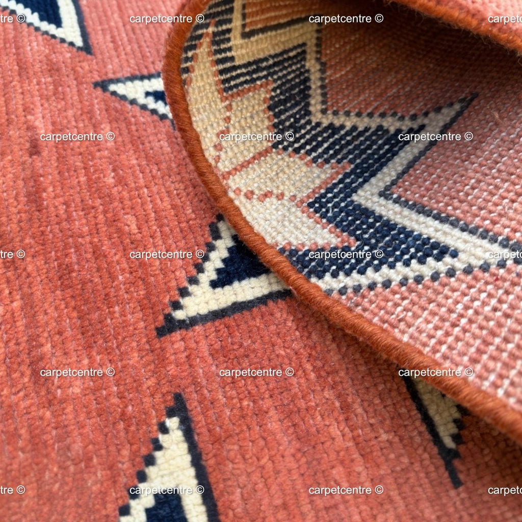 Terracotta Star Oushak Runner Rug | Geometric Navy Boho Hallway Entryway Rug