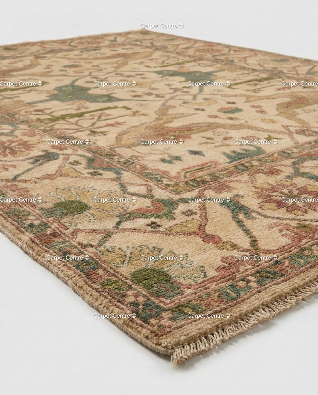 Hand Knotted Wool Oushak Rug, Beige Geometric Medallion, Turkish Knot