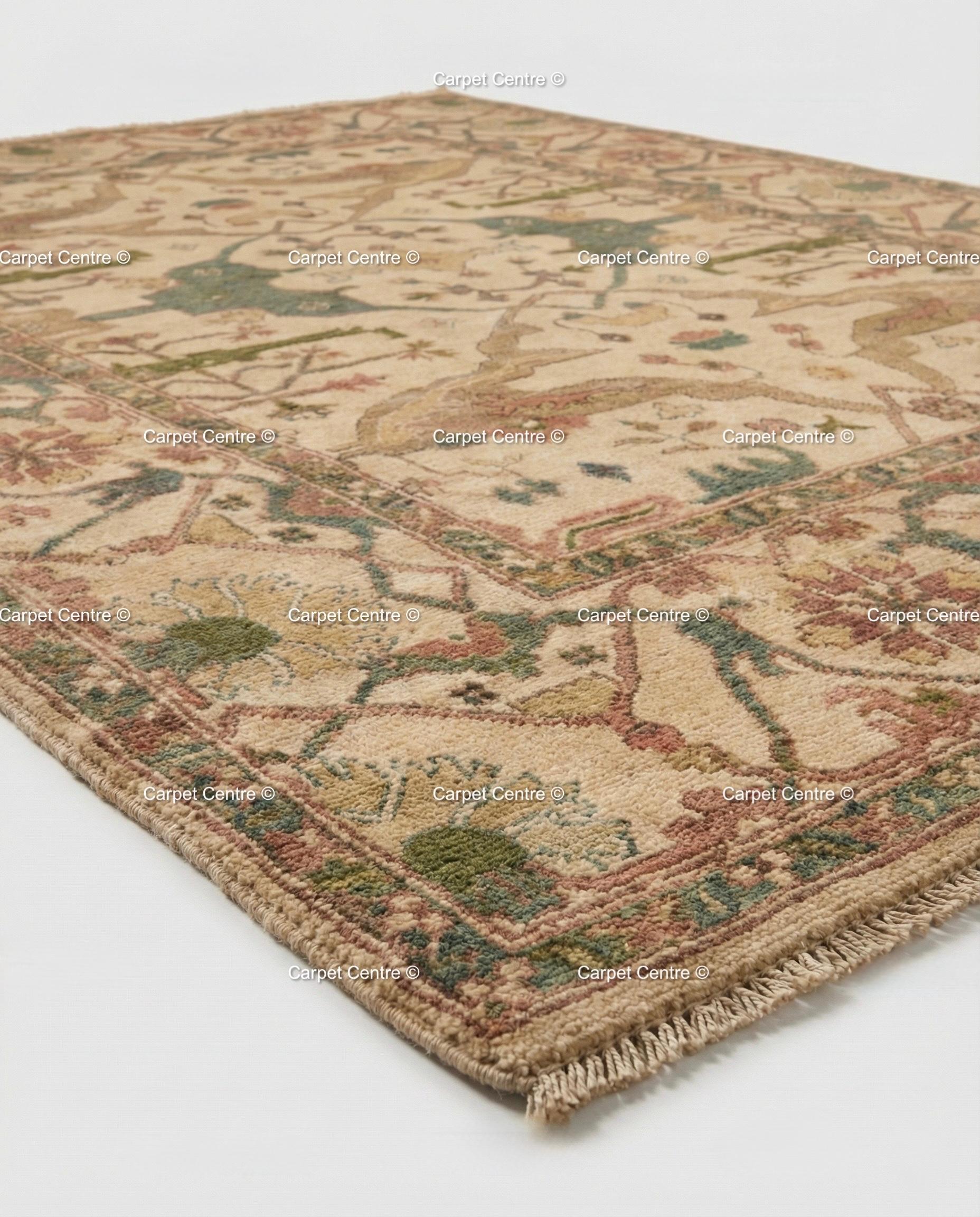 Hand Knotted Wool Oushak Rug, Beige Geometric Medallion, Turkish Knot