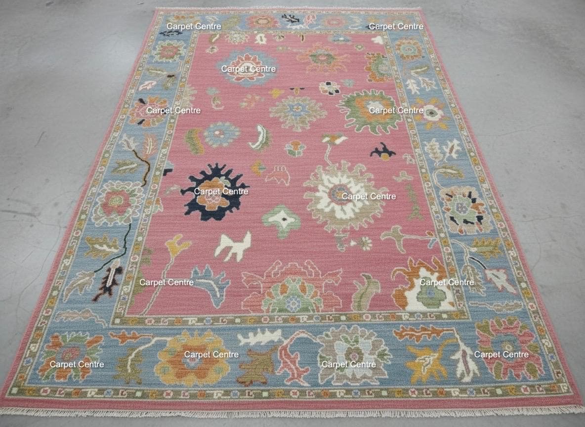 Hand-Knotted Oushak Wool Rug | Dusty Rose Bohemian Floral