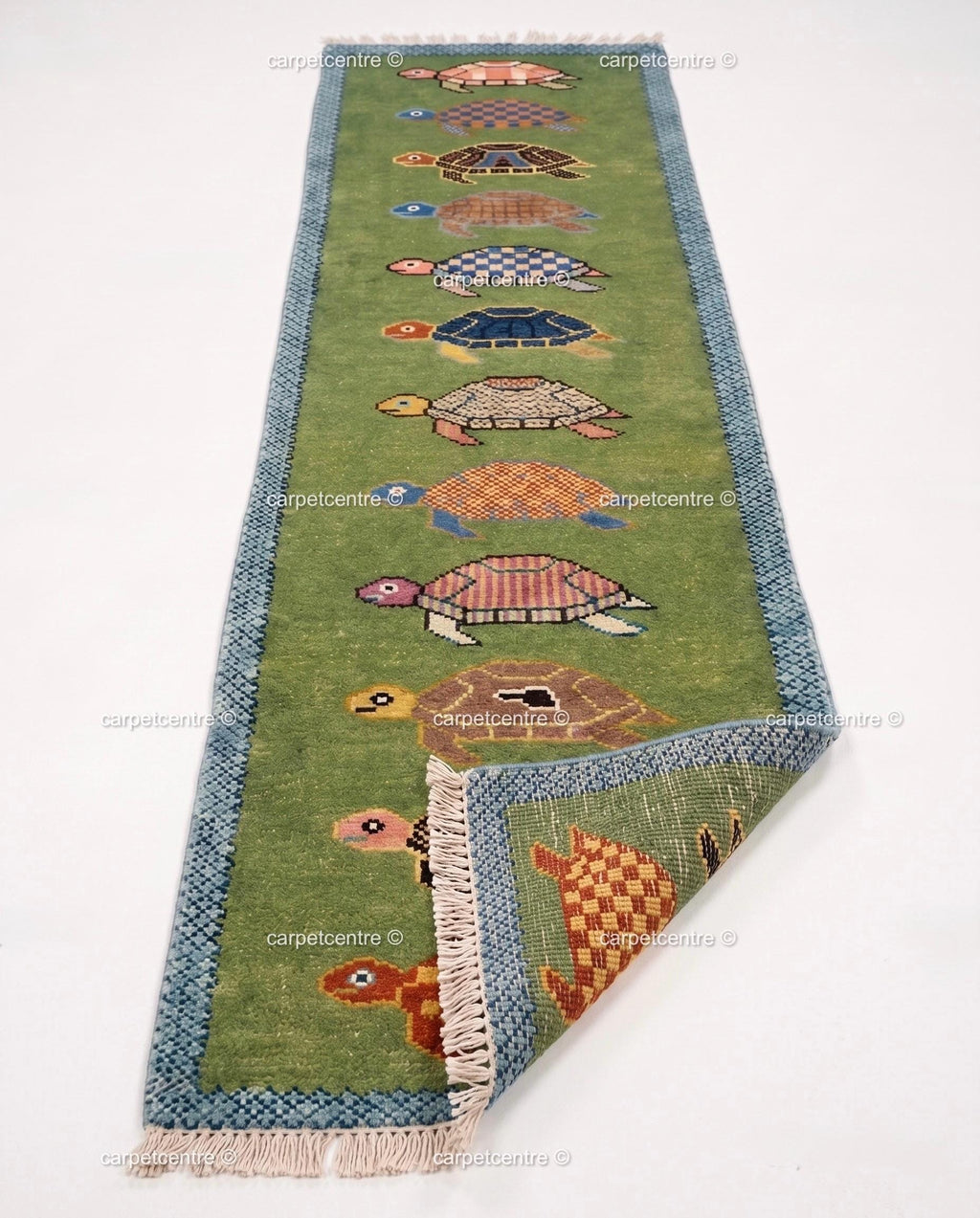 Handmade Wool Turtle Runner Rug – Colorful Tortoise Design Hallway Carpet