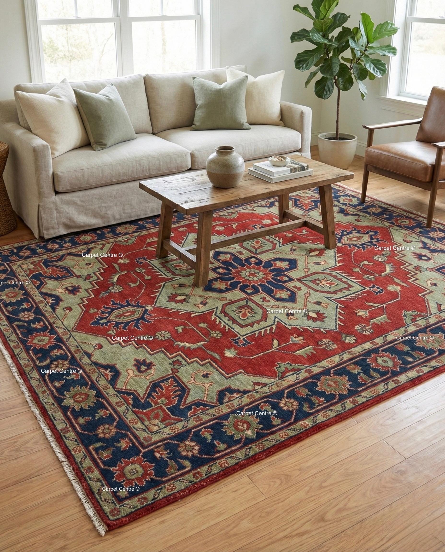 Hand-Knotted Turkish Wool Oushak Rug, Red Heriz Medallion